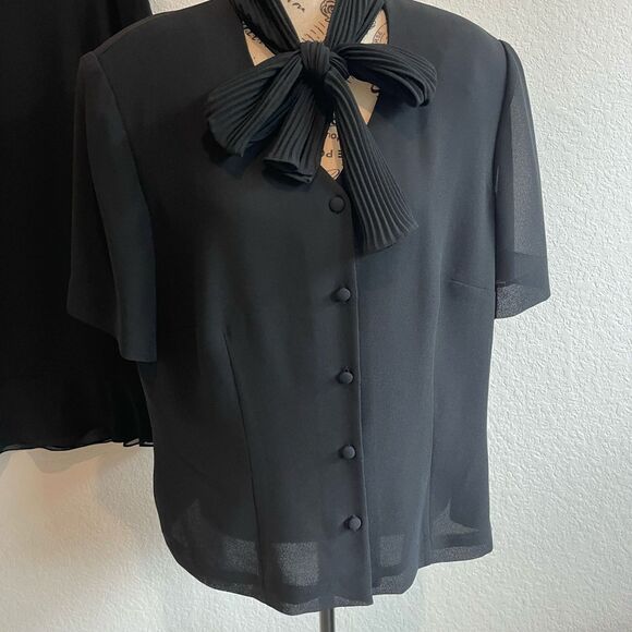 Cynthia Howie Black 16W Womens Blouse Top & Skirt Chiffon Set Classic VTG - Picture 3 of 11